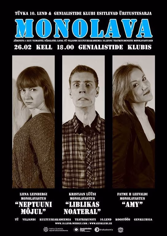 Viljandi teatritudengite monolavastuste teine kolmik jõuab Tartusse