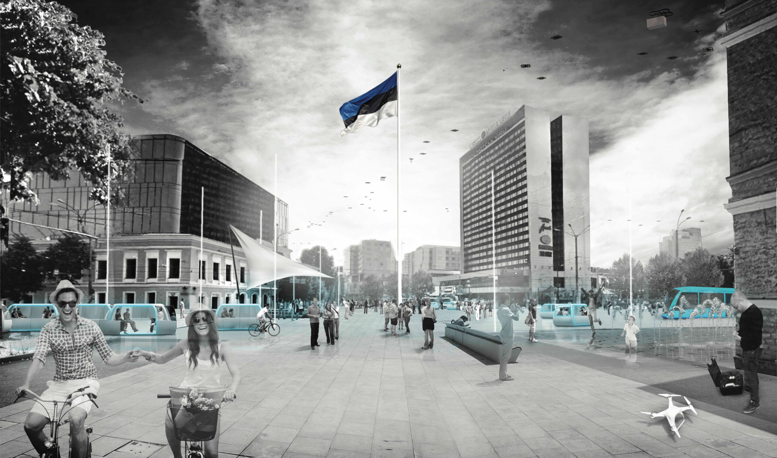 Tallinna Arhitektuuribiennaali tänavusele visioonivõistlusele „Tallinna epitsenter” oodati ideid Viru ristmiku planeeringuks. Pildil võistlustöö „Midpoint”. Teisi võistlustöid vaata veebilehelt vision2015.tab.ee.