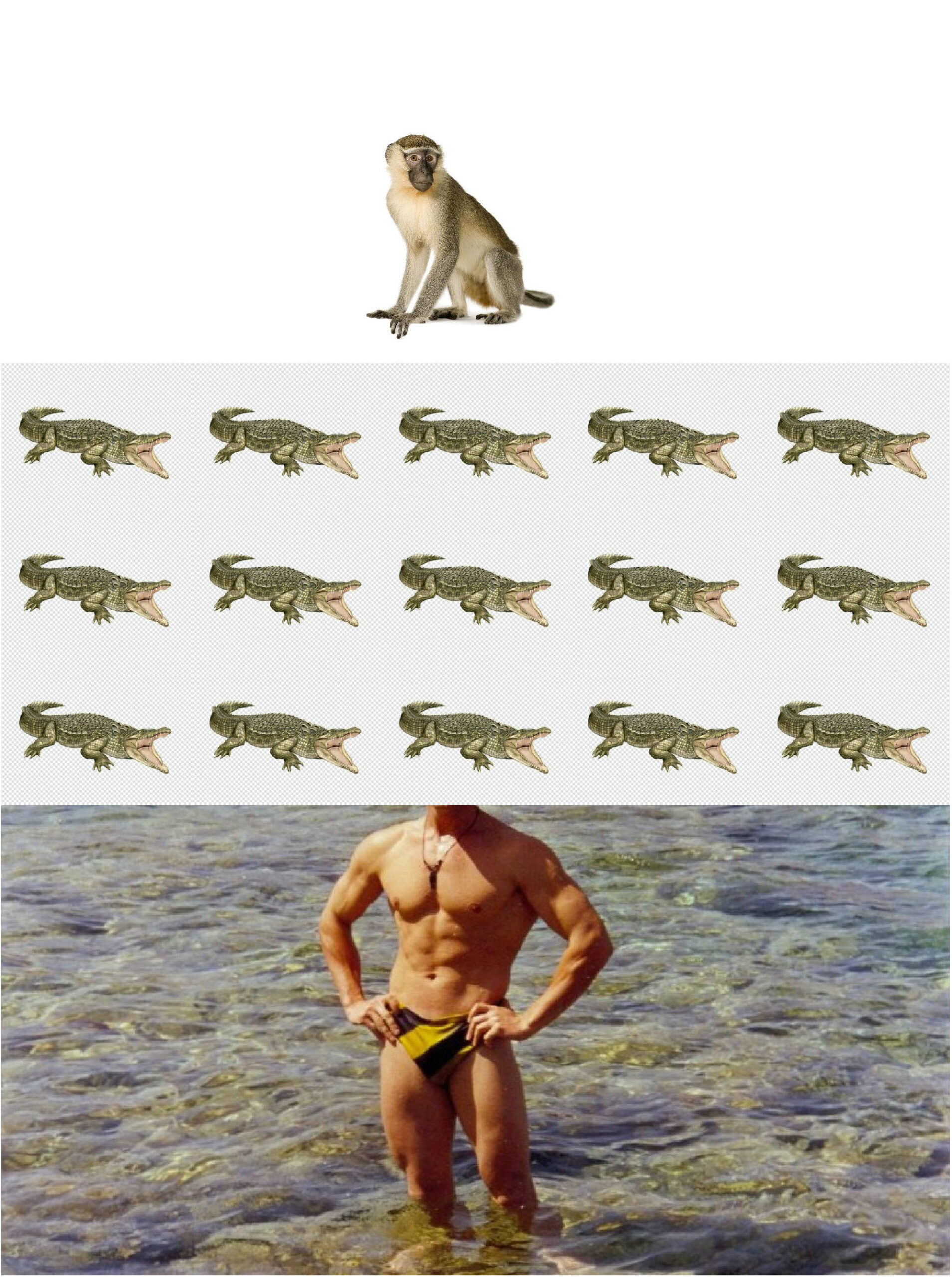 Ujumisest, ahv õlal, koos krokodillidega. Illustratsioon: Kristiina Tuubel