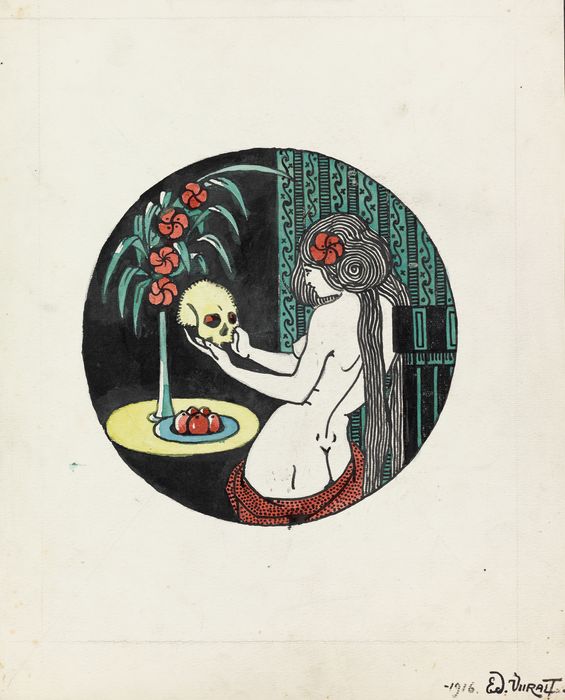 Eduard Wiiralt „Naine kolbaga" (1916, tušš, akvarell), Eesti Kunstimuuseum