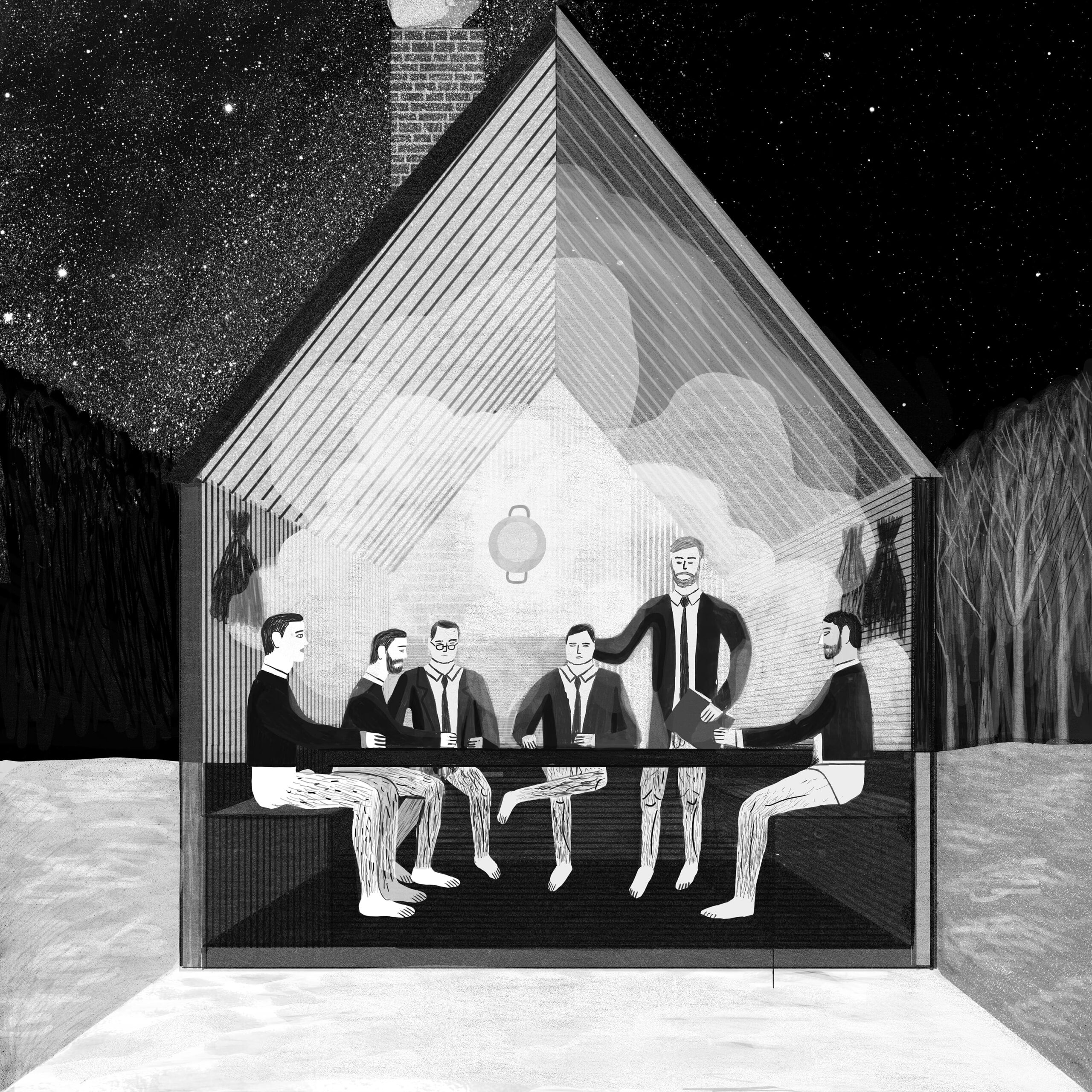 Saun-konverentsiruum. Kosmos arhitektide spekulatiivne projekt